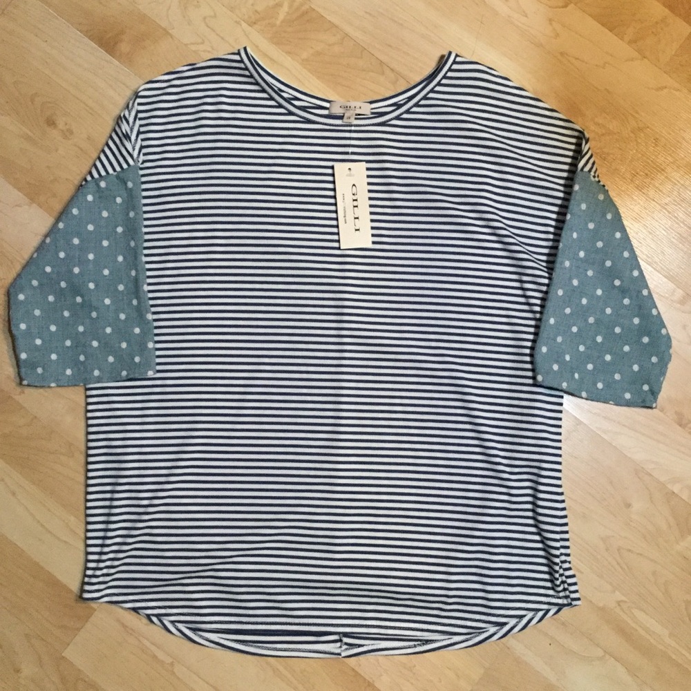 Gills Cold Shoulder Top Striped Blouse 1X